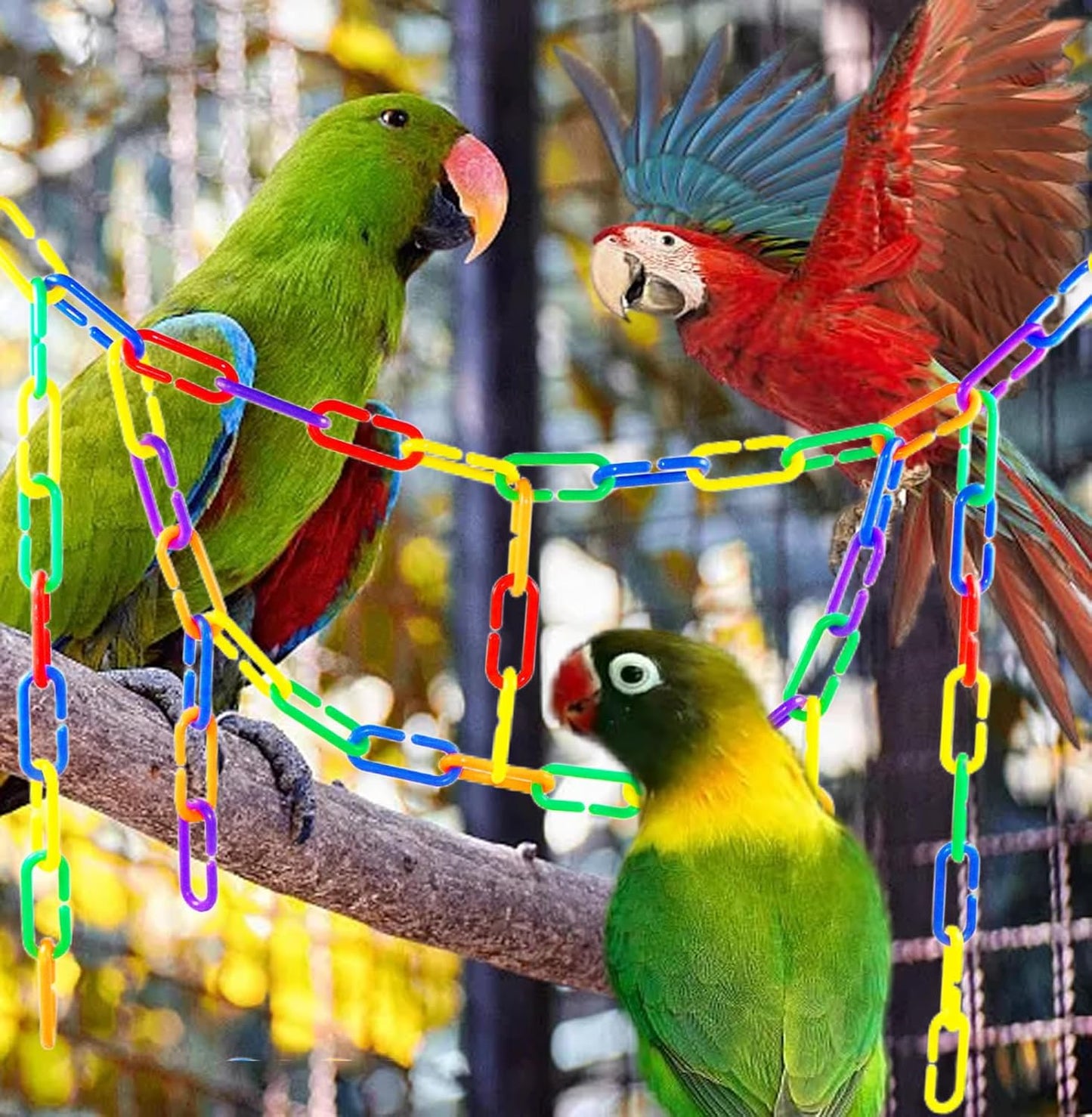 200-Piece Rainbow Plastic Chain Links & Toys - Interlocking C-Clip Bird Cage Accessories for Parakeets, Sugar Gliders, Small Pets (Climbing/Swinging Toys)