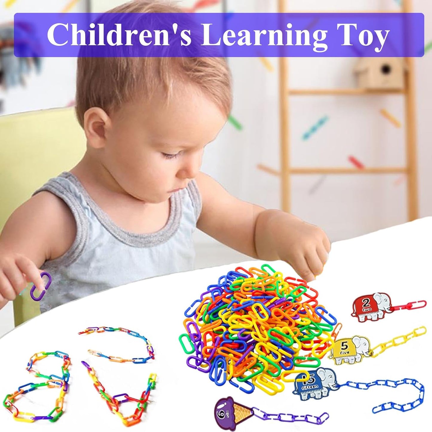 200-Piece Rainbow Plastic Chain Links & Toys - Interlocking C-Clip Bird Cage Accessories for Parakeets, Sugar Gliders, Small Pets (Climbing/Swinging Toys)