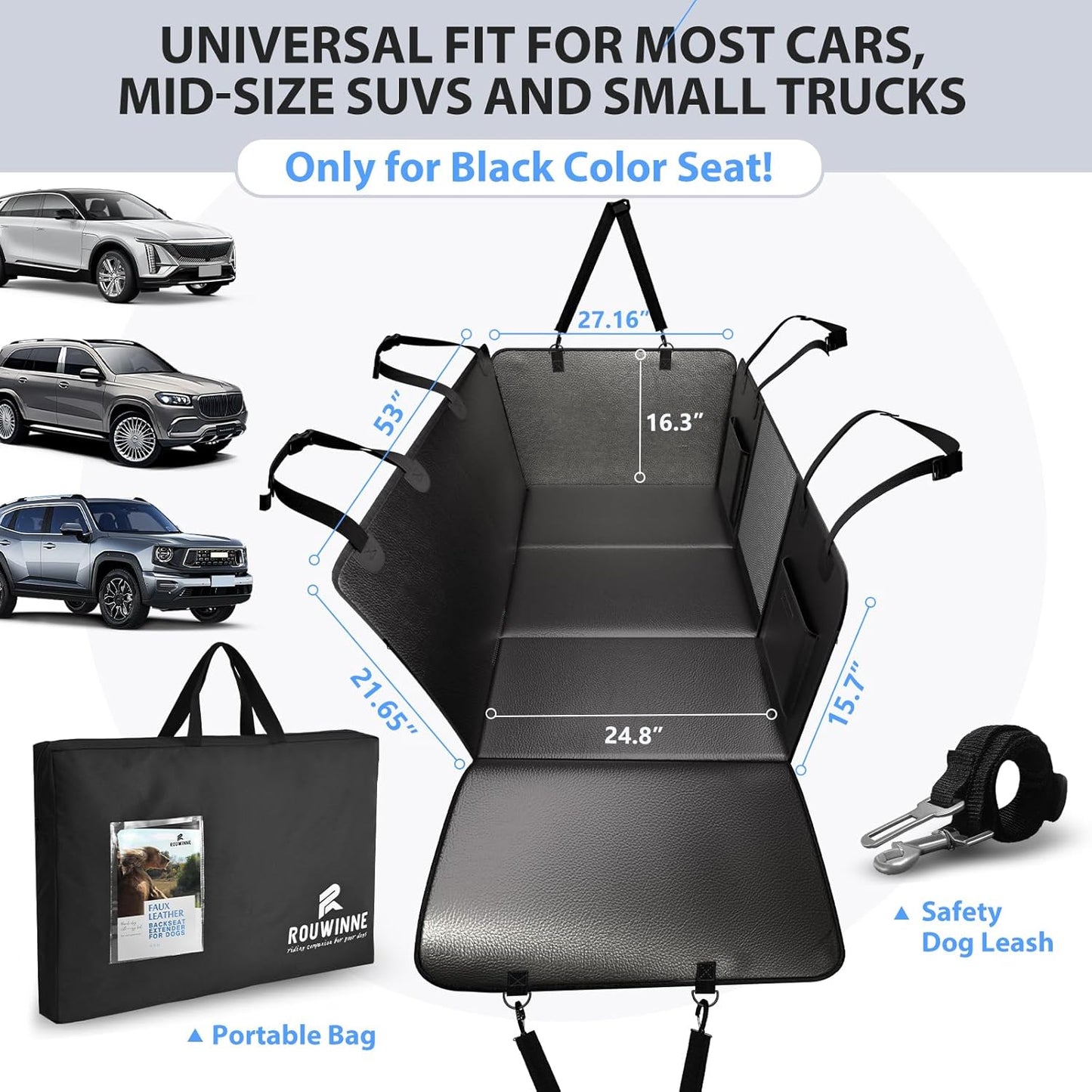Back Seat Extender for Dogs-Upgraded PU Leather, Hard Bottom Dog Car Seat Cover for Back Seat, Anti-Scratch Backseat Extender for Dogs,Waterproof Dog Hammock for Car, SUV, 420Lbs