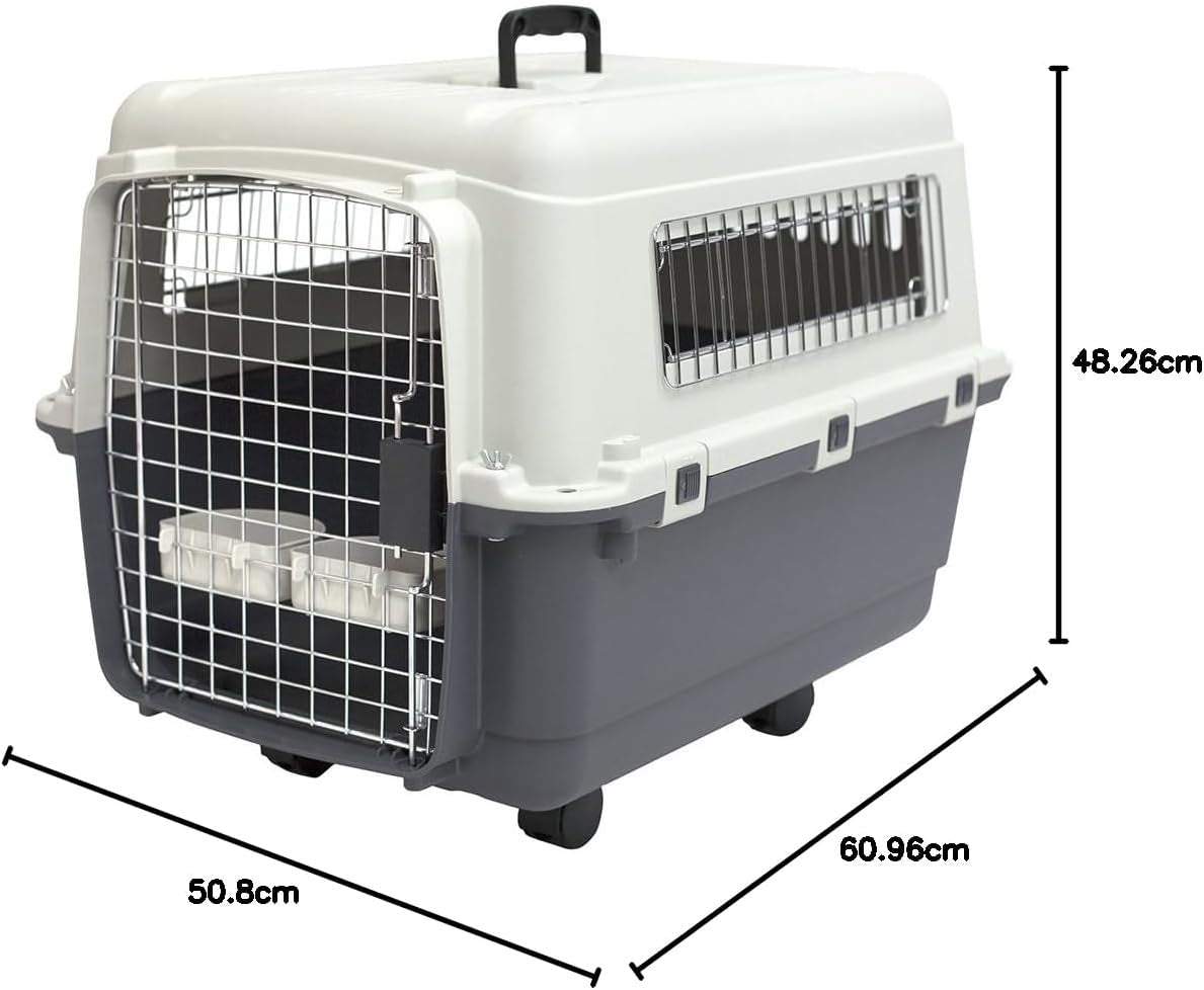 Plastic Kennels Rolling Plastic Wire Door Travel Dog Crate - Medium