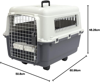 Plastic Kennels Rolling Plastic Wire Door Travel Dog Crate - Medium