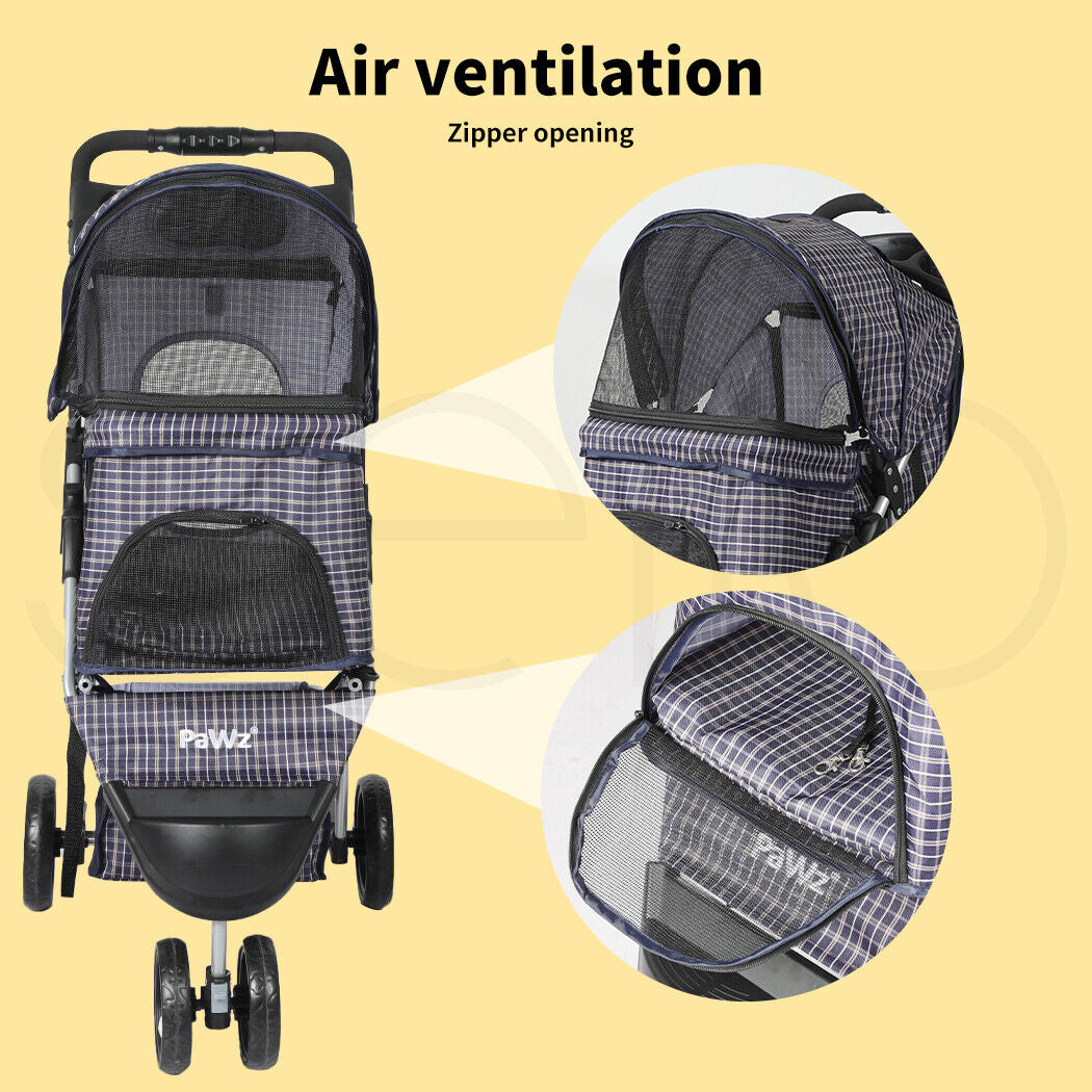 Pawz Large Pet Stroller Dog Cat Carrier Travel Pushchair Foldable Pram 3 Wheels