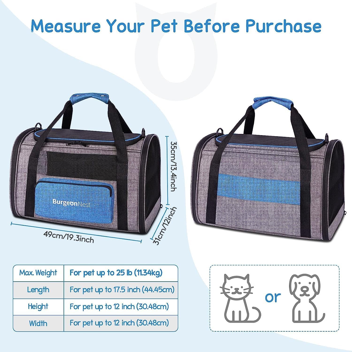 Cat Carrier for Large Cats 20 Lbs, Soft-Sided Pet Carrier for Small Dogs Medium Puppy under 25 Lbs, Puppy Travel Bag with Big Storage Bag, 4 Ventilated Windows, 3 Doors