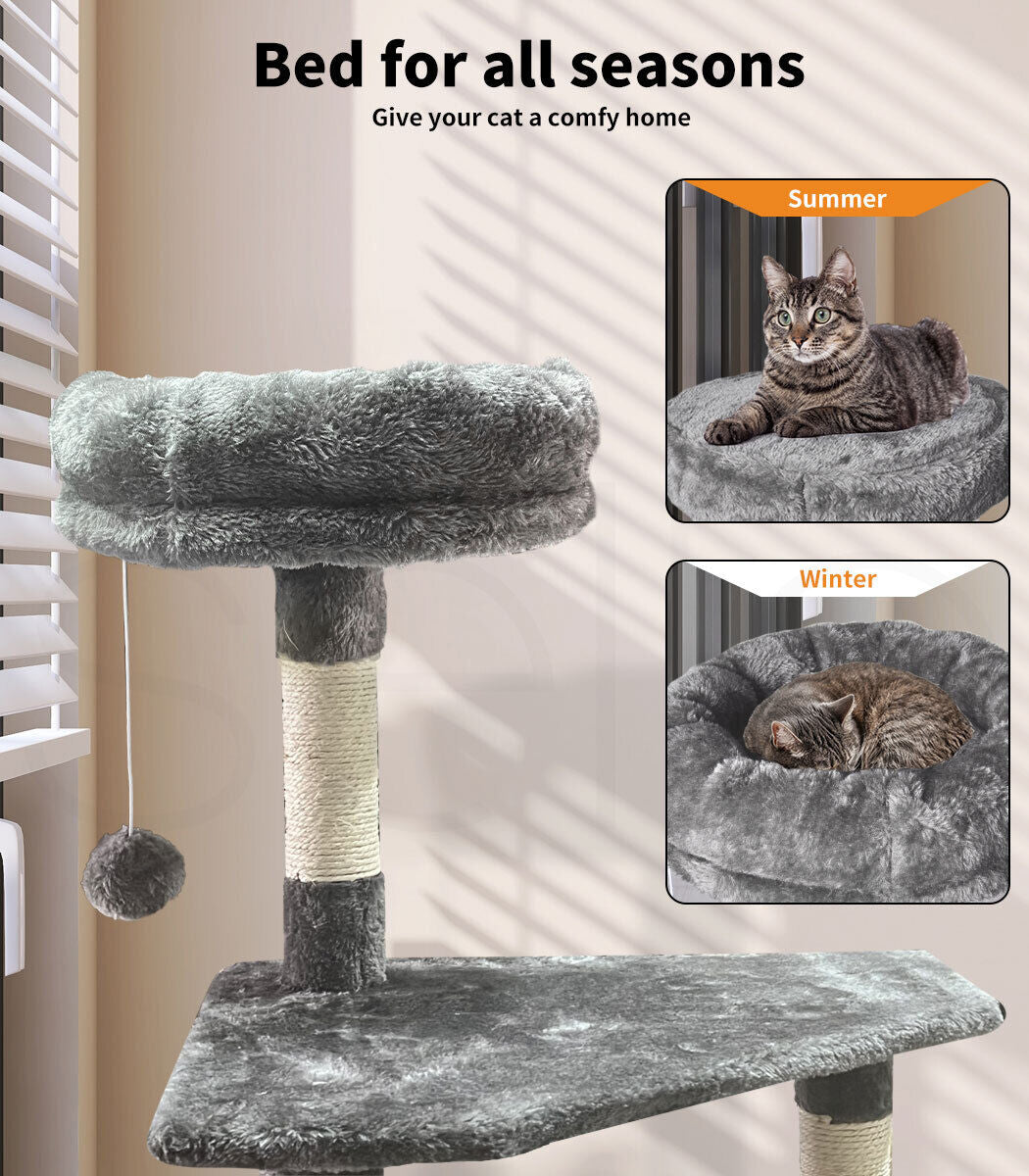 Pawz 130Cm Cat Tree Toy Scratching Post Scratcher Tower Condo Wooden House Grey