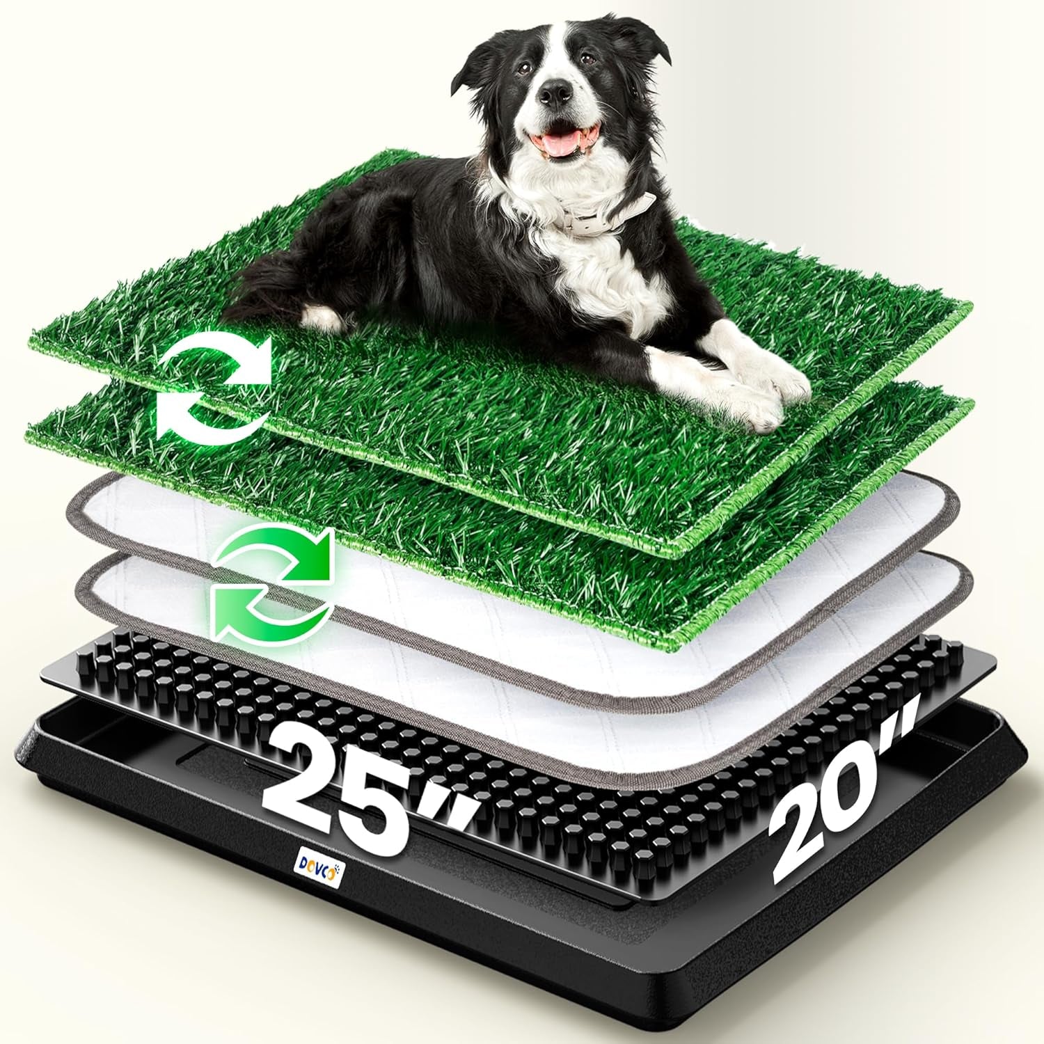 Super Absorbent Dog Grass Pad with Tray, 4-Layer Guard to Stop Leakage/Stink/Mess for Puppy Health, Reusable Washable Pee Pads for Dogs, Potty Training Dog Litter Box for Indoor Outdoor, 20"*25"