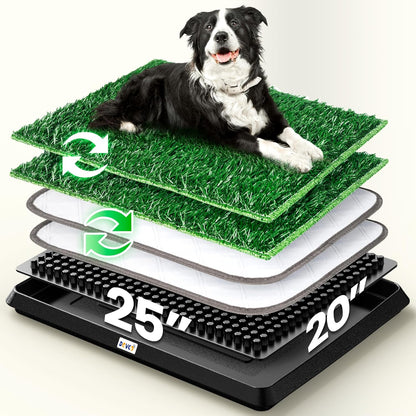 Super Absorbent Dog Grass Pad with Tray, 4-Layer Guard to Stop Leakage/Stink/Mess for Puppy Health, Reusable Washable Pee Pads for Dogs, Potty Training Dog Litter Box for Indoor Outdoor, 20"*25"