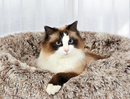 Pawz Pet Bed Cat Dog Donut Nest Calming Mat Soft Warm Plush Kennel Brown 110Cm