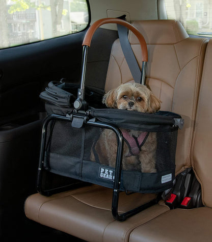 View 360 Pet Carrier & Car Seat with Booster Seat Frame for Small Dogs & Cats with Mesh Ventilation for Easy Viewing, Jet Black
