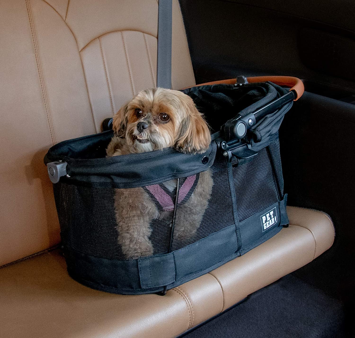 View 360 Pet Carrier & Car Seat with Booster Seat Frame for Small Dogs & Cats with Mesh Ventilation for Easy Viewing, Jet Black