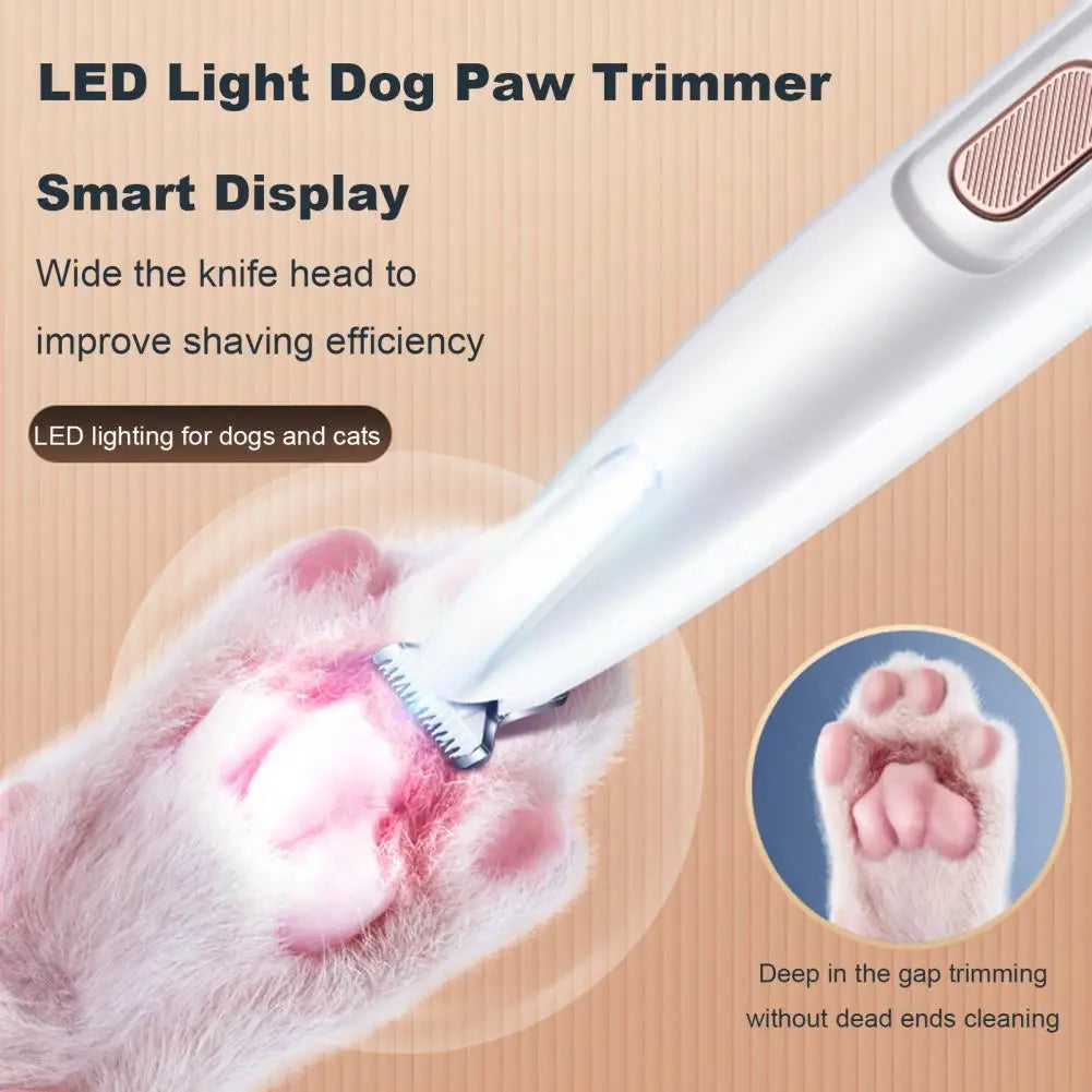 16Cm Dog Paw Trimmer with LED Light Electric Dog Trimmer Rechargeable Low Noise Pet Trimmer Hair Clipper Grooming Tool for Paws
