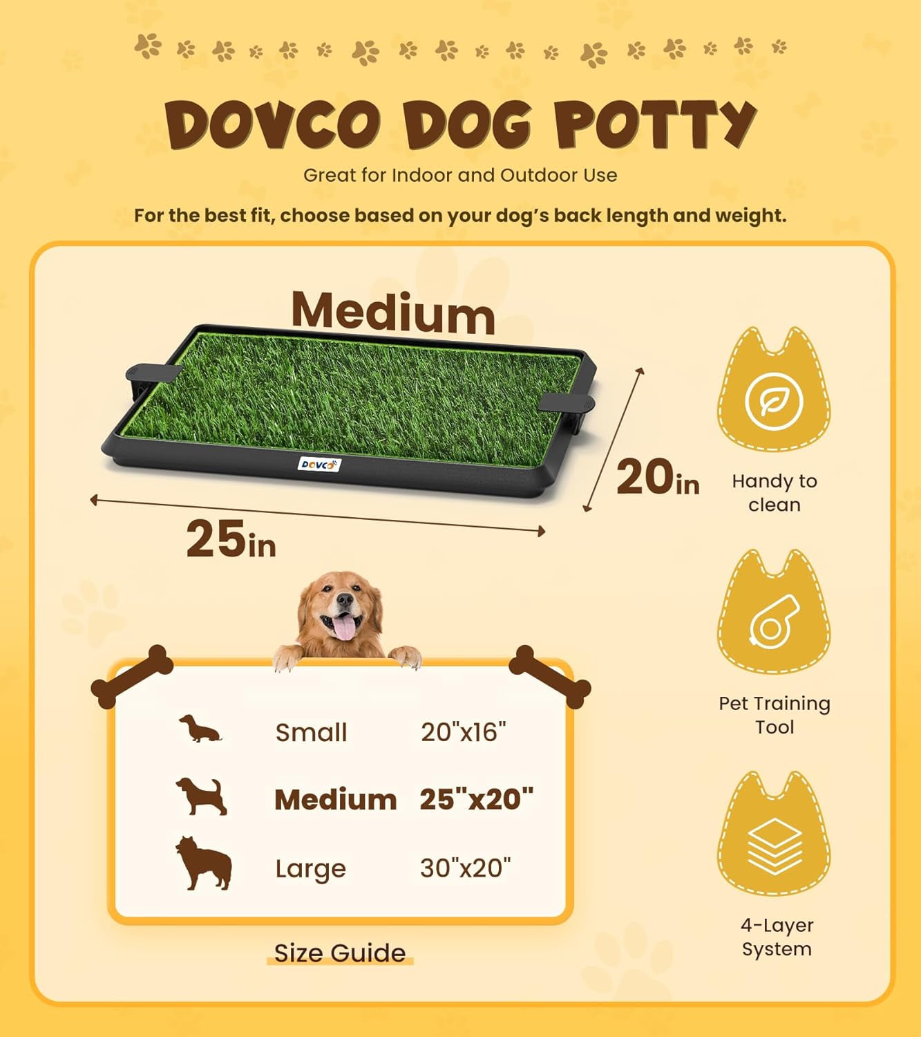 Super Absorbent Dog Grass Pad with Tray, 4-Layer Guard to Stop Leakage/Stink/Mess for Puppy Health, Reusable Washable Pee Pads for Dogs, Potty Training Dog Litter Box for Indoor Outdoor, 20"*25"