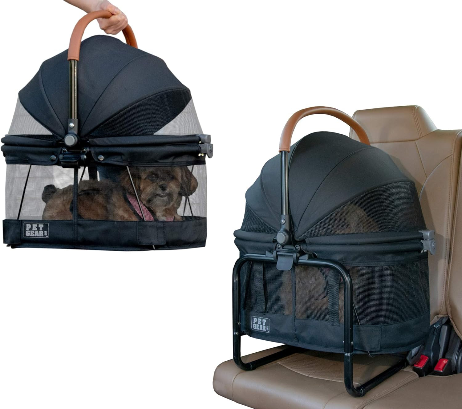 View 360 Pet Carrier & Car Seat with Booster Seat Frame for Small Dogs & Cats with Mesh Ventilation for Easy Viewing, Jet Black
