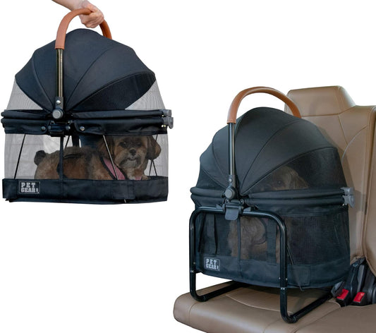 View 360 Pet Carrier & Car Seat with Booster Seat Frame for Small Dogs & Cats with Mesh Ventilation for Easy Viewing, Jet Black