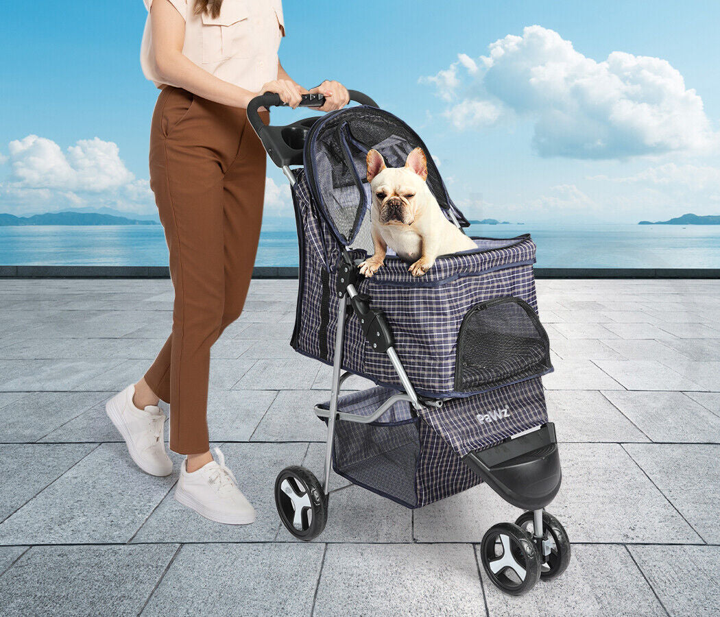 Pawz Large Pet Stroller Dog Cat Carrier Travel Pushchair Foldable Pram 3 Wheels