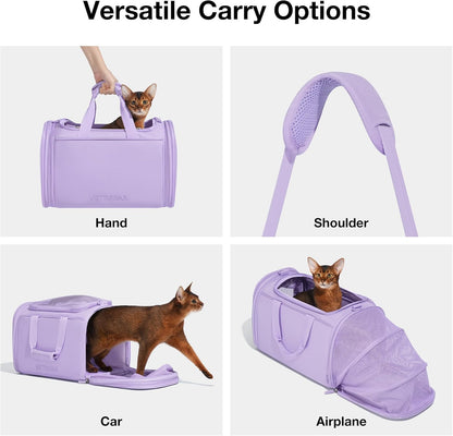 Expandable Cat Carrier,Dog Carrier for Small Medium Puppies,Soft-Sided Pet Carrier Airline Approved,Collapsible Travel Cats/Puppy Carrier with Locking Safety Zippers and Anti-Scratch Mesh