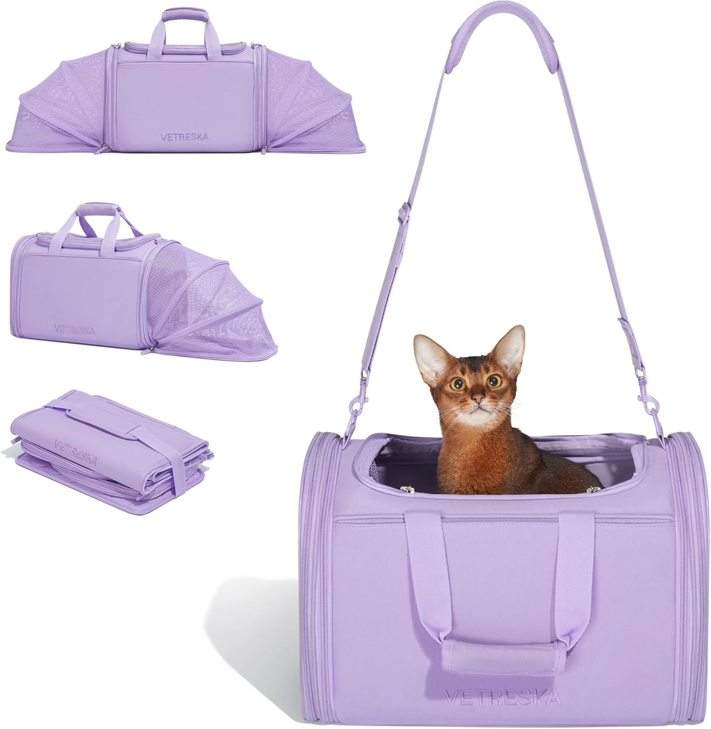 Expandable Cat Carrier,Dog Carrier for Small Medium Puppies,Soft-Sided Pet Carrier Airline Approved,Collapsible Travel Cats/Puppy Carrier with Locking Safety Zippers and Anti-Scratch Mesh