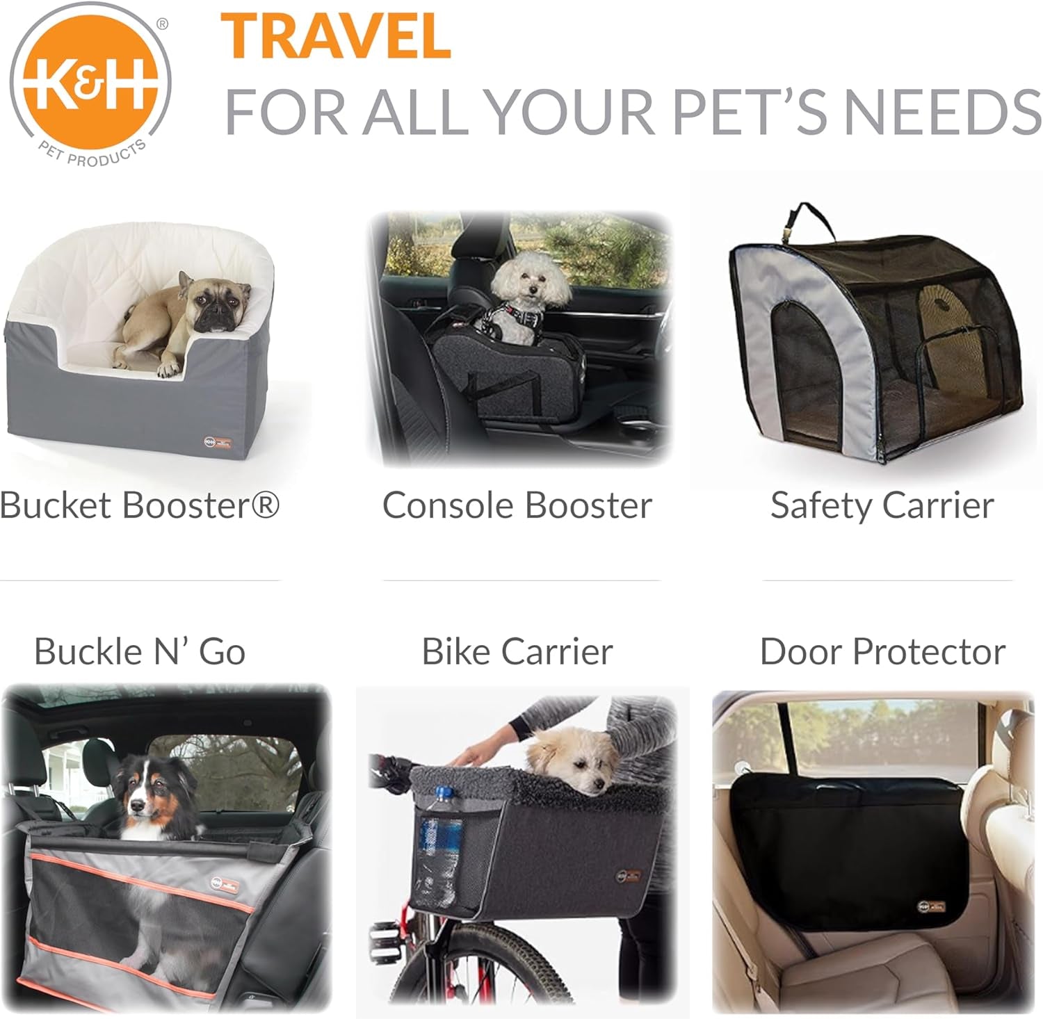 Bucket Booster Car Seat for Small and Medium Dogs - Washable, Sturdy with 2 Safety Leashes - Large, Gray/Cream