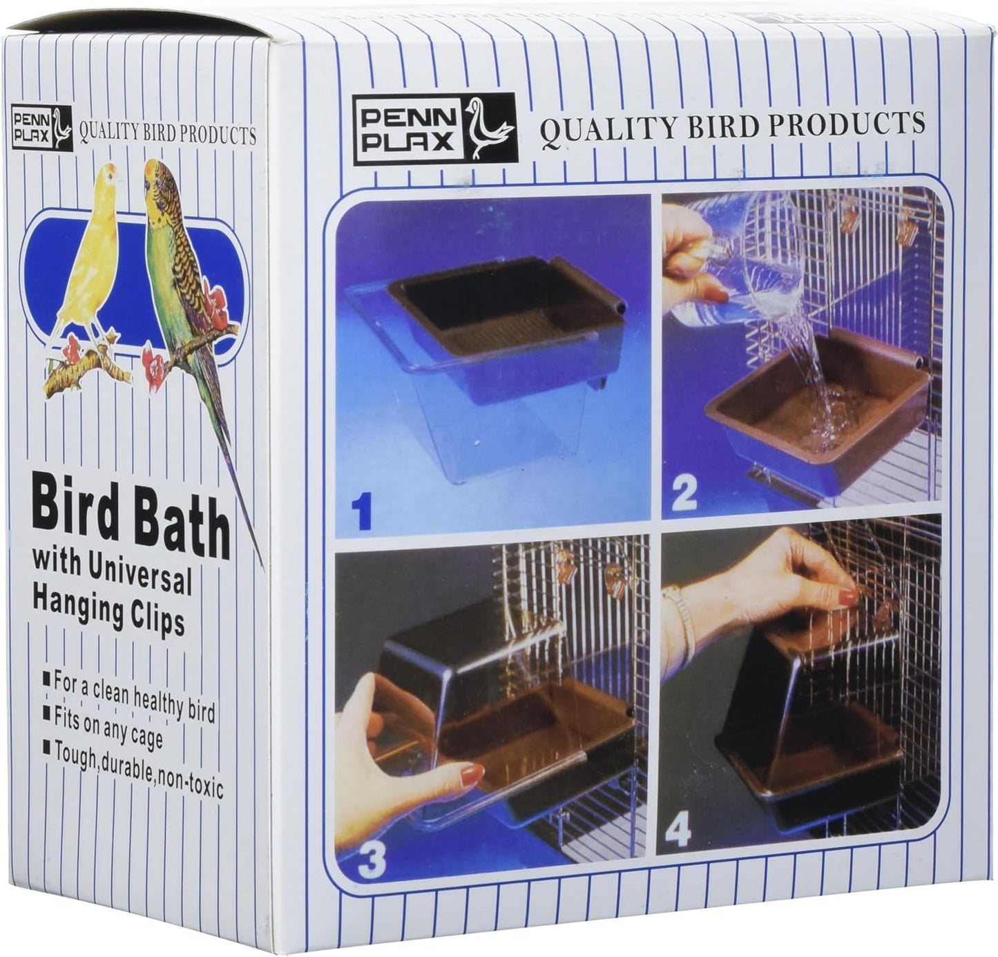 Penn Plax Clip-On Bird Bath – Comes with Universal Clips to Attach to Most Birdcages, 5.5 X 5.75 X 3.75 Inches