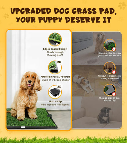 Super Absorbent Dog Grass Pad with Tray, 4-Layer Guard to Stop Leakage/Stink/Mess for Puppy Health, Reusable Washable Pee Pads for Dogs, Potty Training Dog Litter Box for Indoor Outdoor, 20"*25"