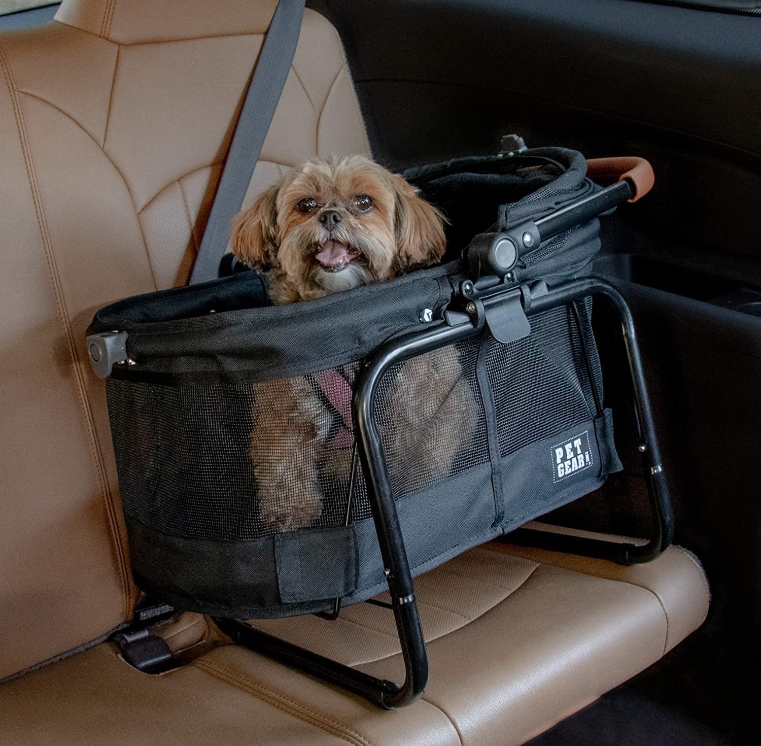 View 360 Pet Carrier & Car Seat with Booster Seat Frame for Small Dogs & Cats with Mesh Ventilation for Easy Viewing, Jet Black