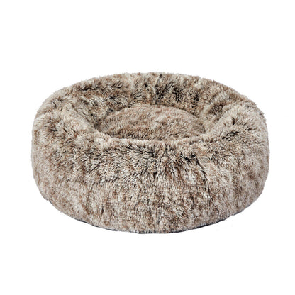 Pawz Pet Bed Cat Dog Donut Nest Calming Mat Soft Warm Plush Kennel Brown 110Cm