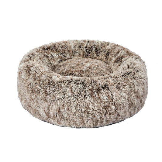 Pawz Pet Bed Cat Dog Donut Nest Calming Mat Soft Warm Plush Kennel Brown 110Cm