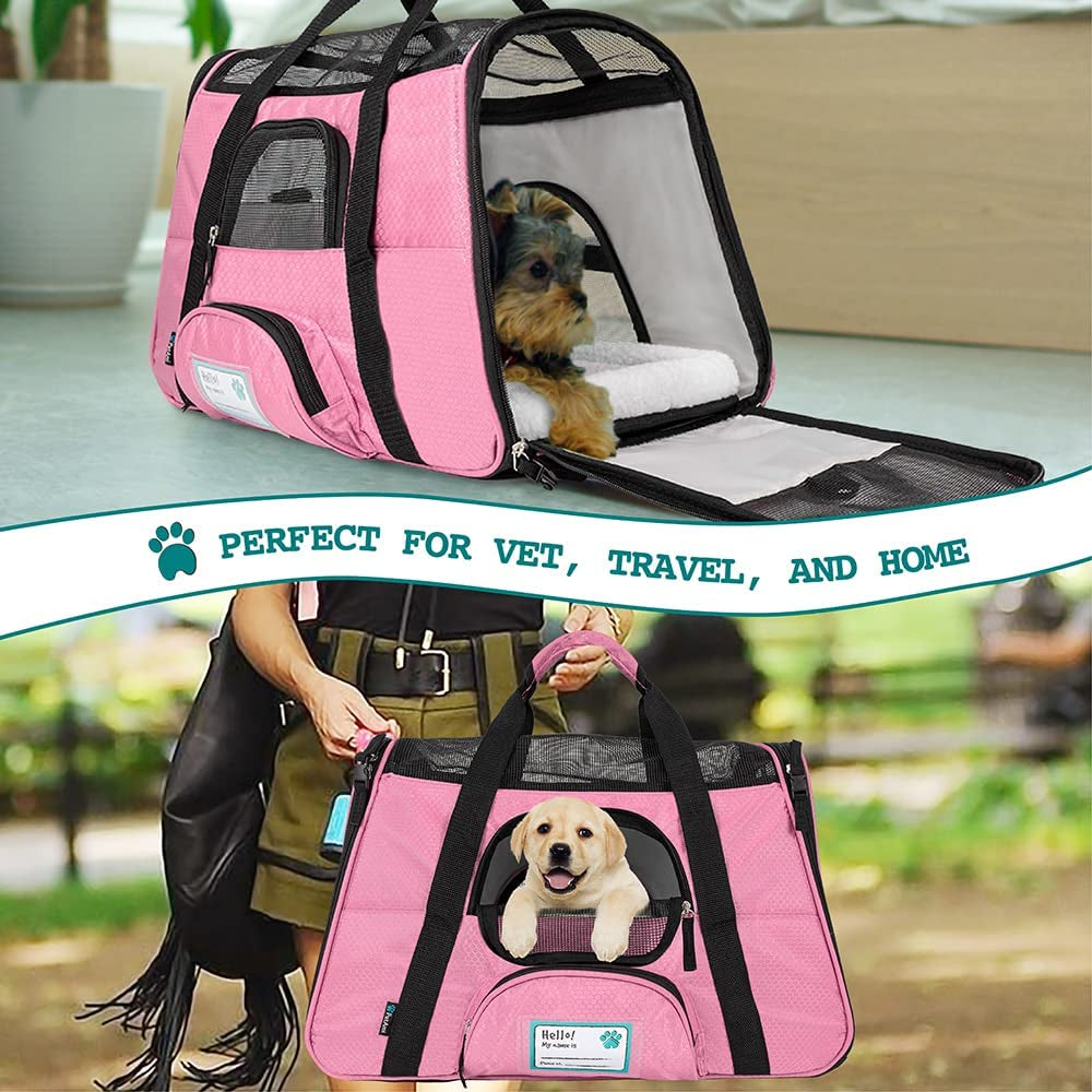 Premium Airline Approved Soft-Sided Pet Travel Carrier | Ventilated, Comfortable Design with Safety Features | Ideal for Small to Medium Sized Cats, Dogs, and Pets (Large, Pink)