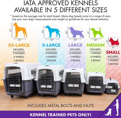 Plastic Kennels Rolling Plastic Wire Door Travel Dog Crate - Medium
