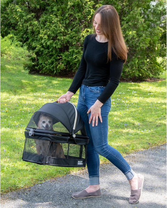 No-Zip View 360 Pet Safety Carrier & Car Seat for Small Dogs & Cats Push Button Entry, View 360 20-Inch, Onyx