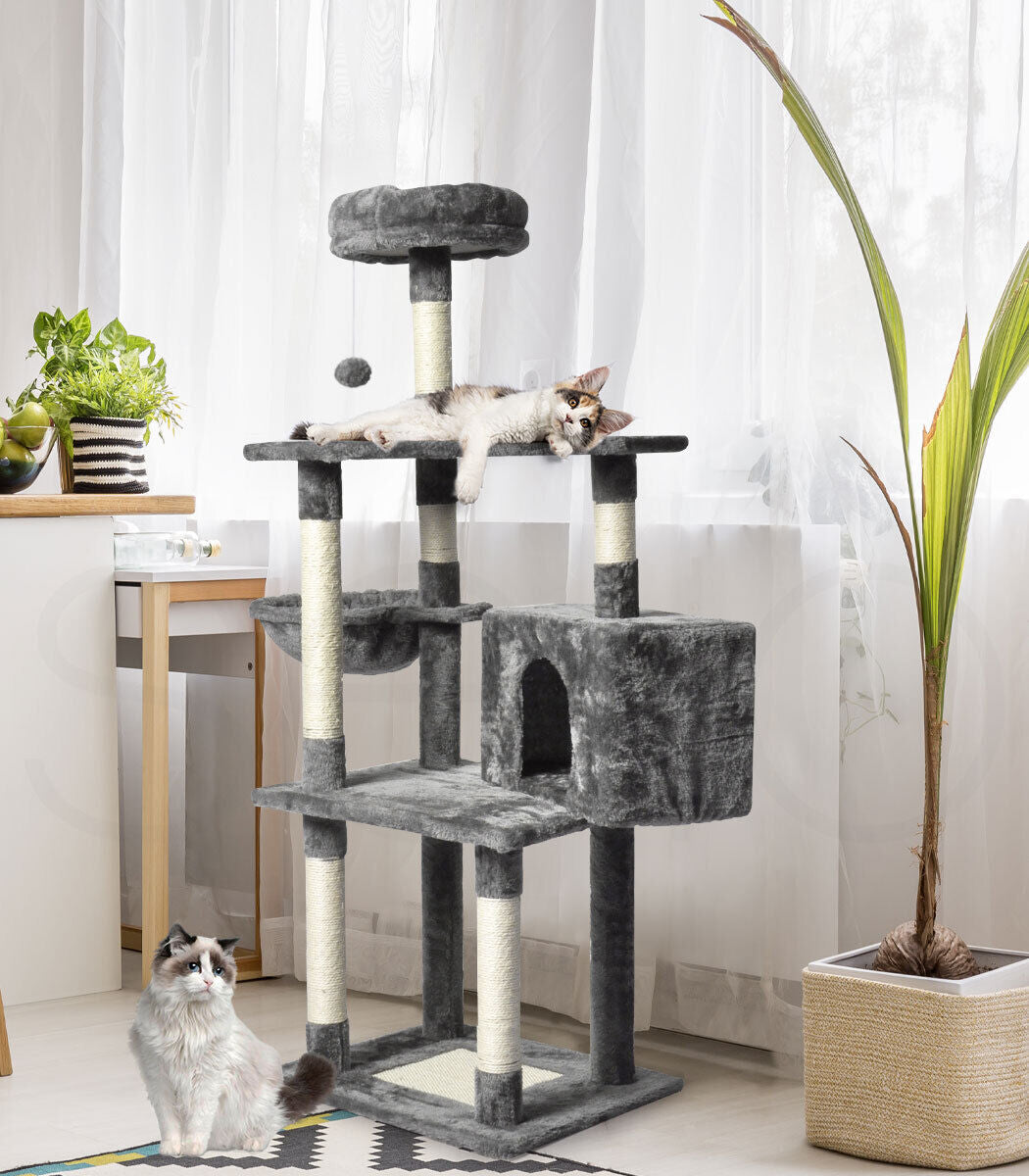 Pawz 130Cm Cat Tree Toy Scratching Post Scratcher Tower Condo Wooden House Grey