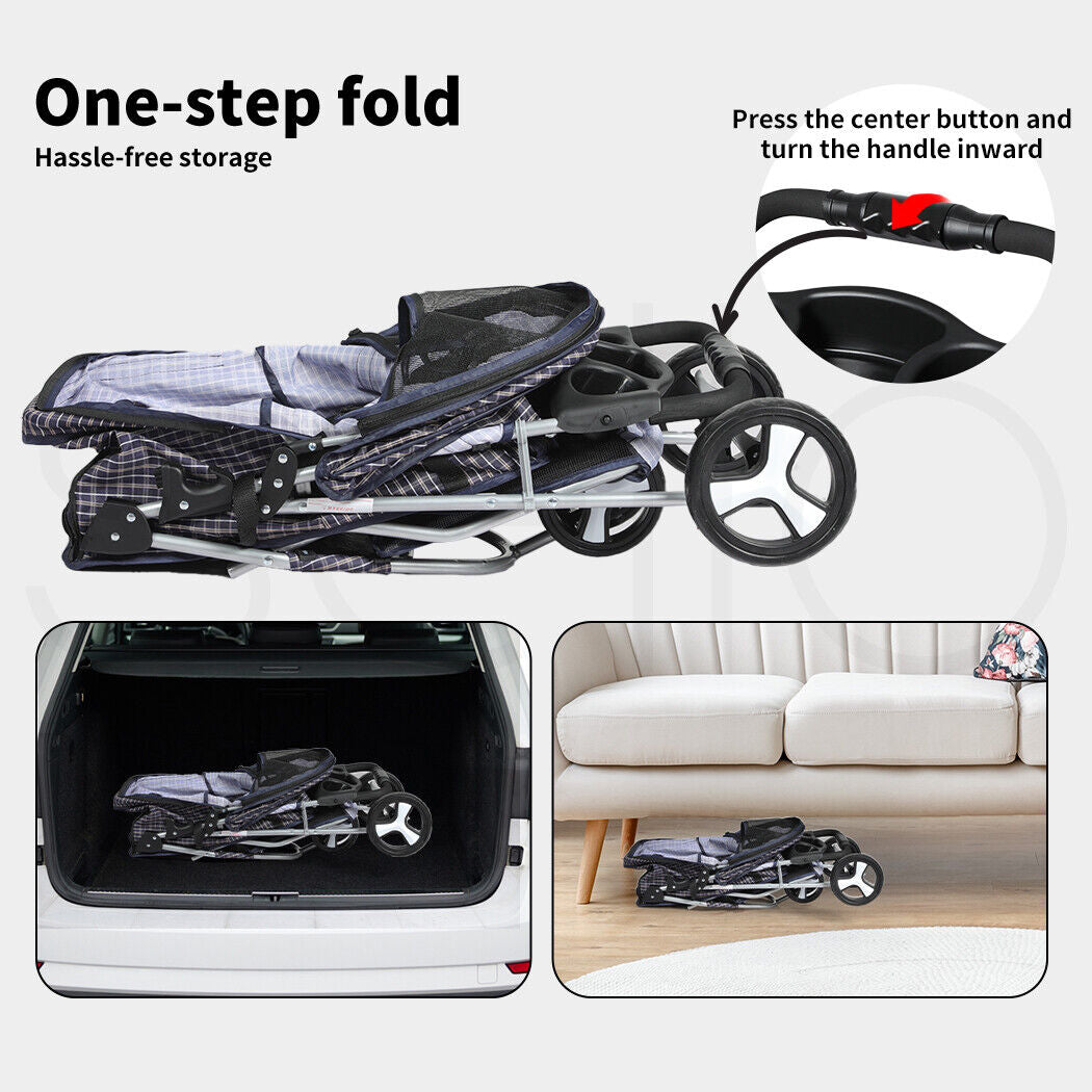 Pawz Large Pet Stroller Dog Cat Carrier Travel Pushchair Foldable Pram 3 Wheels