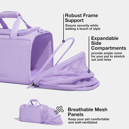 Expandable Cat Carrier,Dog Carrier for Small Medium Puppies,Soft-Sided Pet Carrier Airline Approved,Collapsible Travel Cats/Puppy Carrier with Locking Safety Zippers and Anti-Scratch Mesh