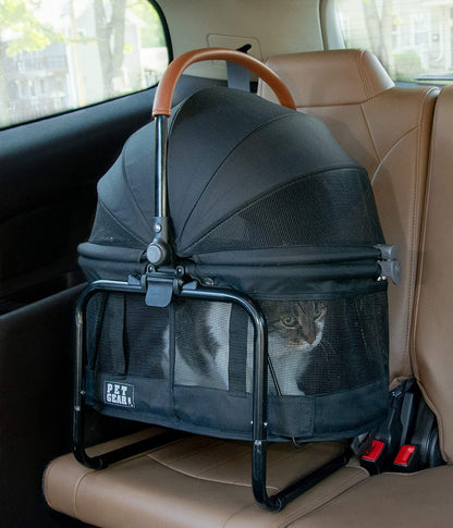 View 360 Pet Carrier & Car Seat with Booster Seat Frame for Small Dogs & Cats with Mesh Ventilation for Easy Viewing, Jet Black