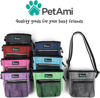 Dog Treat Pouch | Dog Training Pouch Bag with Waist Shoulder Strap, Poop Bag Dispenser and Collapsible Bowl | Treat Training Bag for Treats, Kibbles, Pet Toys | 3 Ways to Wear (Purple)
