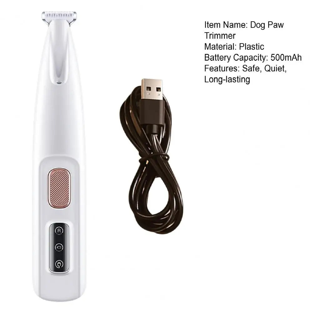 16Cm Dog Paw Trimmer with LED Light Electric Dog Trimmer Rechargeable Low Noise Pet Trimmer Hair Clipper Grooming Tool for Paws