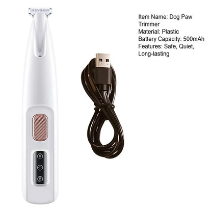 16Cm Dog Paw Trimmer with LED Light Electric Dog Trimmer Rechargeable Low Noise Pet Trimmer Hair Clipper Grooming Tool for Paws