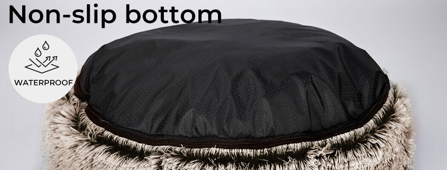 Pawz Pet Bed Cat Dog Donut Nest Calming Mat Soft Warm Plush Kennel Brown 110Cm
