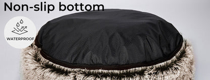 Pawz Pet Bed Cat Dog Donut Nest Calming Mat Soft Warm Plush Kennel Brown 110Cm